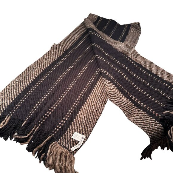 Manos Del Uruguay Scarf Shawl Merino Wool Fringe Handspun Vintage Stripped Black - Picture 3 of 13